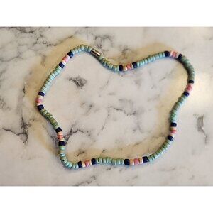 Vintage Puka Surfer Necklace With Multicolor Beads 16-Inch Length